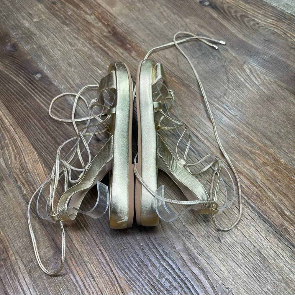 Diane Von Furstenberg Susie Metallic Gold Leather Sandal Size 9.5